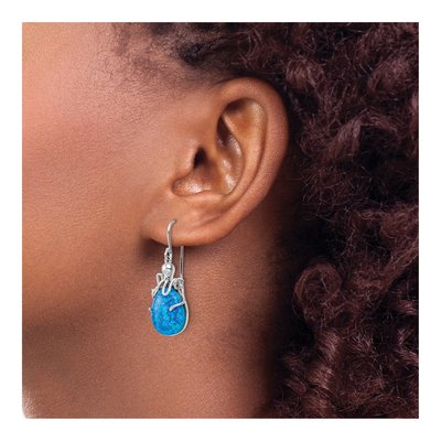 Sterling Silver Lab-Created Opal Octopus Dangle Earrings – view 4
