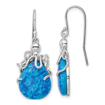 Sterling Silver Lab-Created Opal Octopus Dangle Earrings