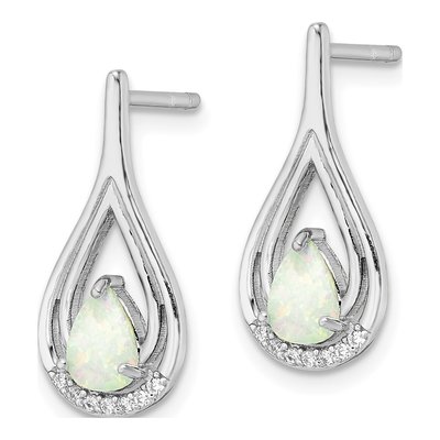 Sterling Silver Lab-Created Opal & CZ Dangle Earrings – view 3