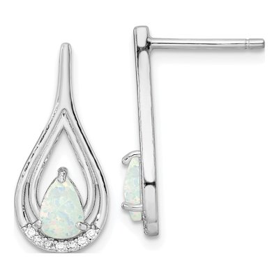 Sterling Silver Lab-Created Opal & CZ Dangle Earrings