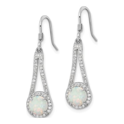Sterling Silver Lab-Created Opal & CZ Dangle Earrings – view 3