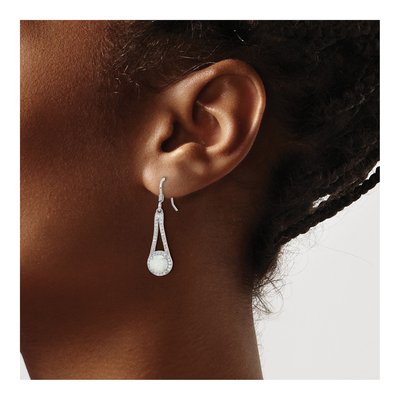 Sterling Silver Lab-Created Opal & CZ Dangle Earrings – view 4