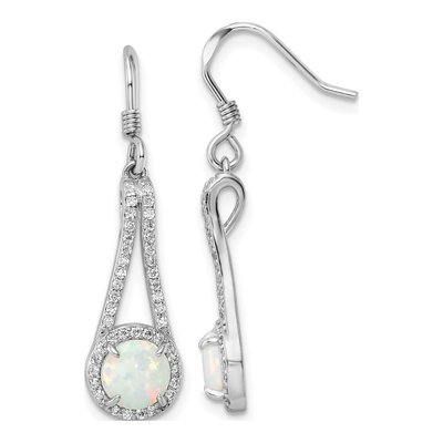 Sterling Silver Lab-Created Opal & CZ Dangle Earrings