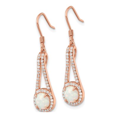 Rose Gold-Plated Sterling Silver Lab-Created Opal & CZ Dangle Earrings – view 3