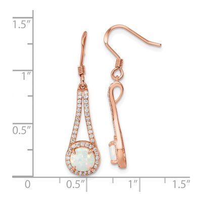 Rose Gold-Plated Sterling Silver Lab-Created Opal & CZ Dangle Earrings – view 5