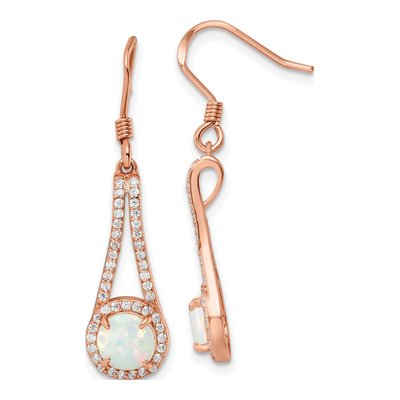 Rose Gold-Plated Sterling Silver Lab-Created Opal & CZ Dangle Earrings