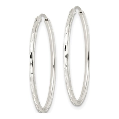 Sterling Silver 30mm Diamond-Cut Endless Tube Hoop Earrings – view 3