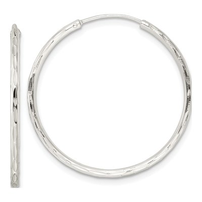 Sterling Silver 30mm Diamond-Cut Endless Tube Hoop Earrings