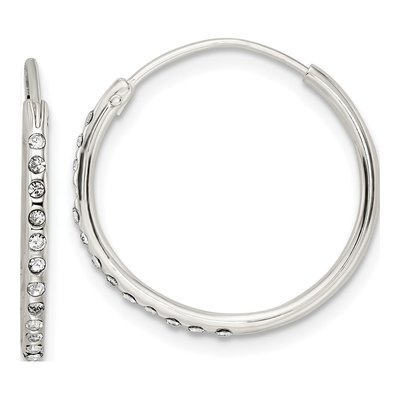 Sterling Silver 20mm Crystal Endless Hoop Earrings