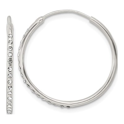 Sterling Silver 26mm Crystal Endless Hoop Earrings