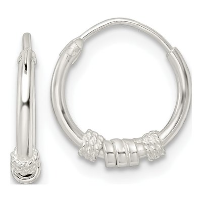 Sterling Silver 13mm Beaded Endless Hoop Earrings