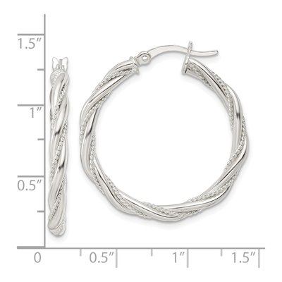 Sterling Silver 31mm Twisted Rope Hoop Earrings – view 5