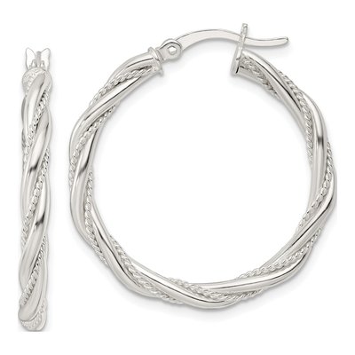 Sterling Silver 31mm Twisted Rope Hoop Earrings