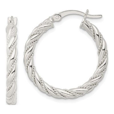 Sterling Silver 27mm Twisted Rope Hoop Earrings