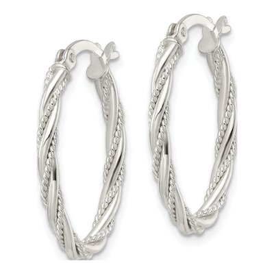 Sterling Silver Twisted Rope Oval Hoop Earrings – view 3