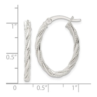 Sterling Silver Twisted Rope Oval Hoop Earrings – view 5