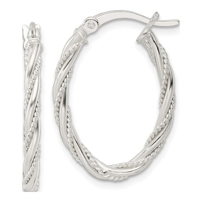 Sterling Silver Twisted Rope Oval Hoop Earrings