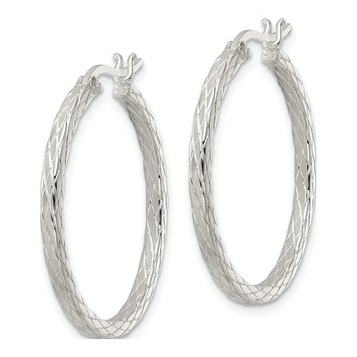 Sterling Silver 30mm Diamond-Cut Hoop Earrings – view 3
