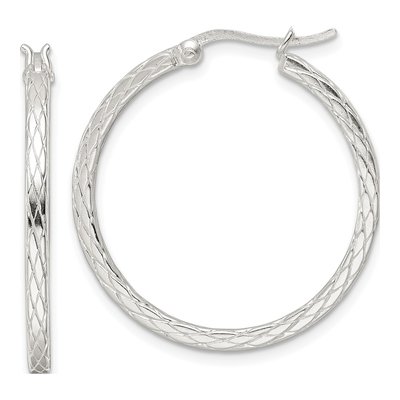 Sterling Silver 30mm Diamond-Cut Hoop Earrings