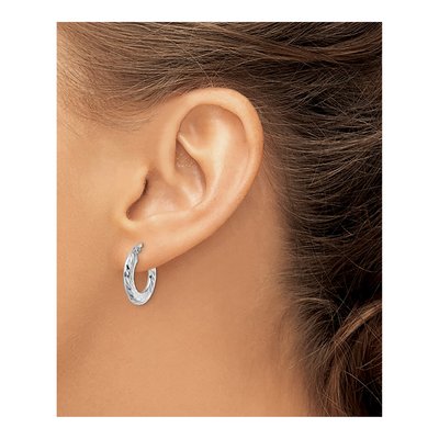 Sterling Silver 18mm Diamond-Cut Knife-Edge Hoop Earrings – view 4