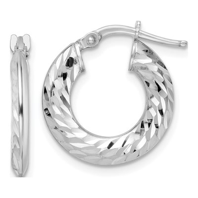Sterling Silver 18mm Diamond-Cut Knife-Edge Hoop Earrings