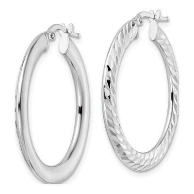 Sterling Silver 32mm Diamond-Cut Knife-Edge Hoop Earrings – view 3