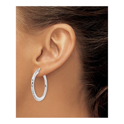 Sterling Silver 32mm Diamond-Cut Knife-Edge Hoop Earrings – view 4