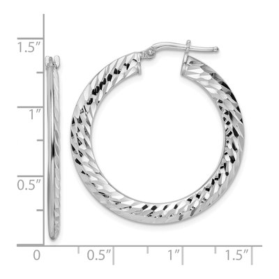 Sterling Silver 32mm Diamond-Cut Knife-Edge Hoop Earrings – view 5