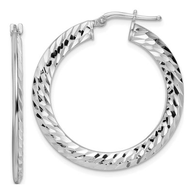 Sterling Silver 32mm Diamond-Cut Knife-Edge Hoop Earrings