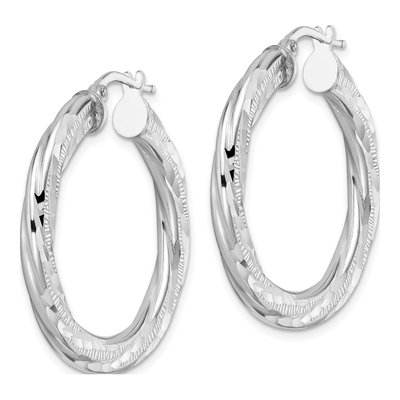Sterling Silver 33mm Twisted Tube Hoop Earrings – view 3