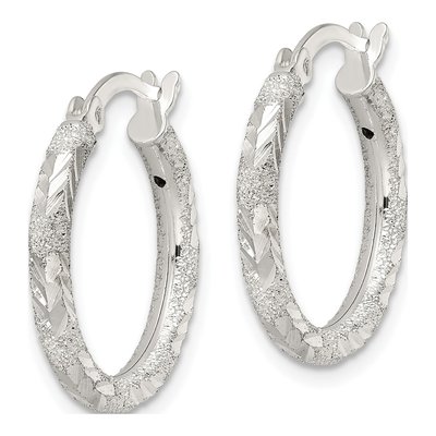Sterling Silver 21mm Diamond-Cut Hoop Earrings – view 3