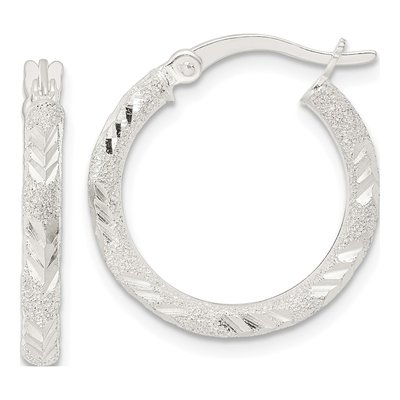 Sterling Silver 21mm Diamond-Cut Hoop Earrings