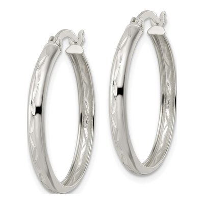 Sterling Silver 27mm Diamond-Cut Hoop Earrings – view 3