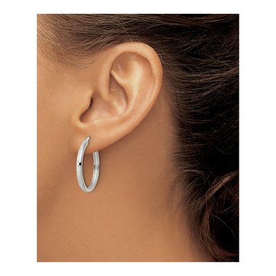 Sterling Silver 27mm Diamond-Cut Hoop Earrings – view 4