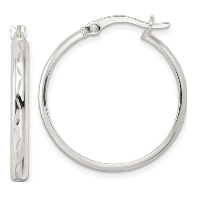 Sterling Silver 27mm Diamond-Cut Hoop Earrings