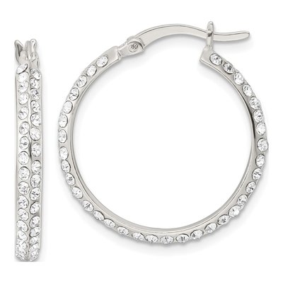 Sterling Silver 25mm CZ Round Hoop Earrings