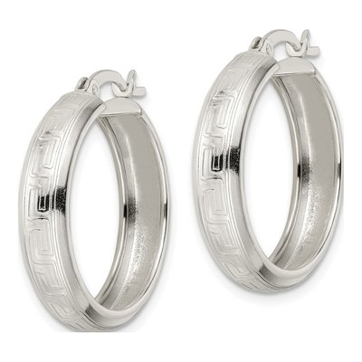 Sterling Silver 26mm Greek Key Hoop Earrings – view 3