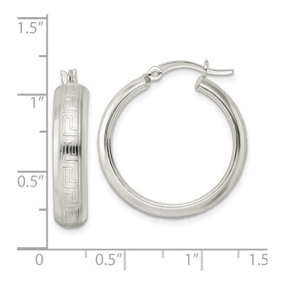 Sterling Silver 26mm Greek Key Hoop Earrings – view 5