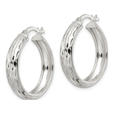 Sterling Silver 27mm Diamond-Cut Hoop Earrings – view 3