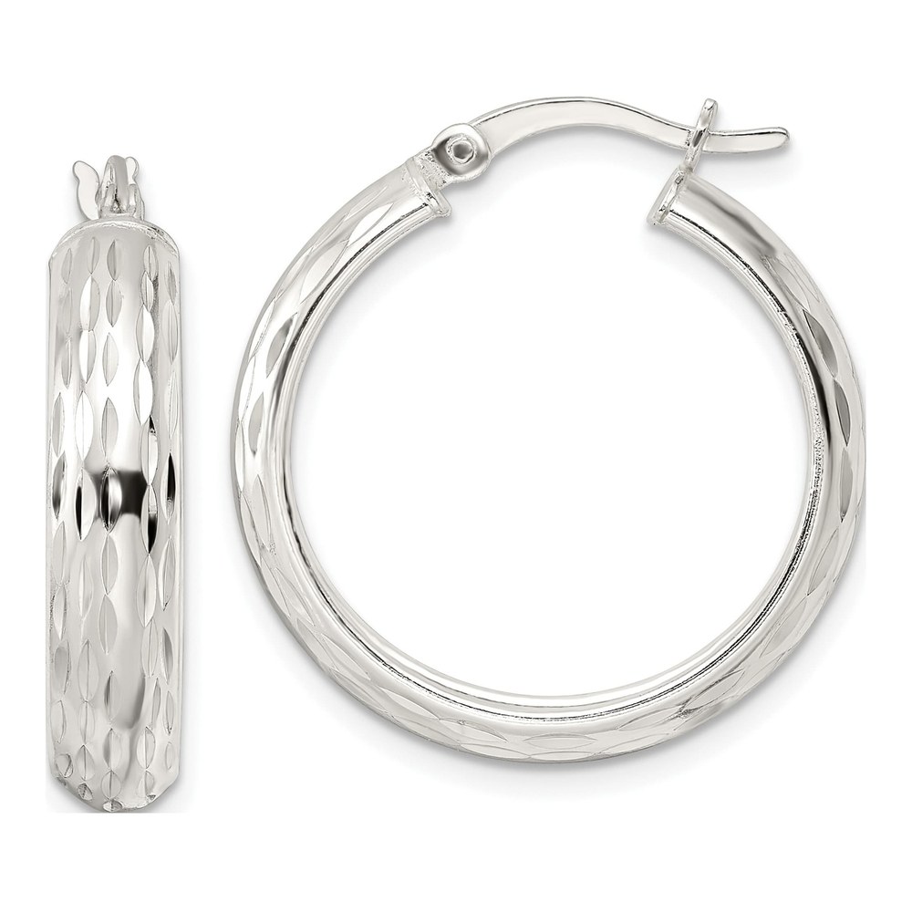 Sterling Silver 27mm Diamond-Cut Hoop Earrings