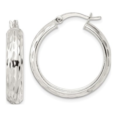 Sterling Silver 27mm Diamond-Cut Hoop Earrings
