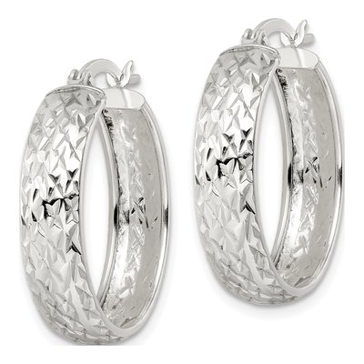 Sterling Silver 27mm Diamond-Cut Hoop Earrings – view 3