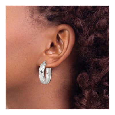 Sterling Silver 27mm Diamond-Cut Hoop Earrings – view 4