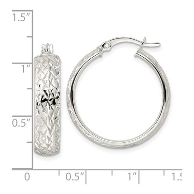 Sterling Silver 27mm Diamond-Cut Hoop Earrings – view 5