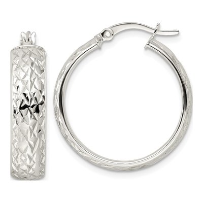 Sterling Silver 27mm Diamond-Cut Hoop Earrings