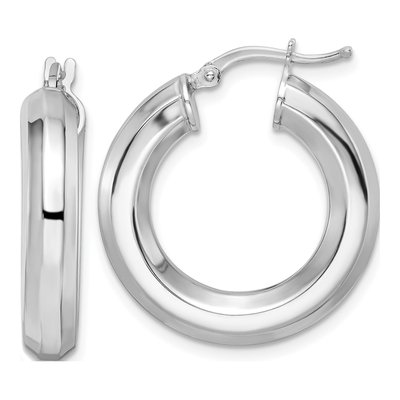 Sterling Silver 24mm Octagon Tube Hoop Earrings