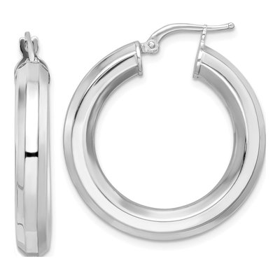 Sterling Silver 30mm Octagon Tube Hoop Earrings