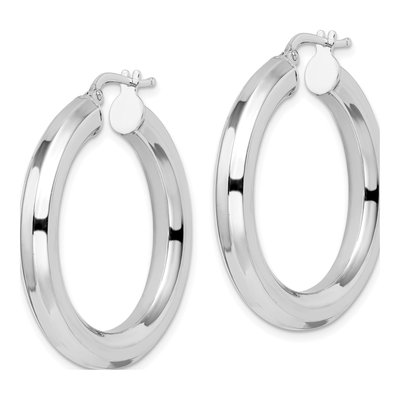 Sterling Silver 34mm Diamond-Cut Octagon Hoop Earrings – view 3