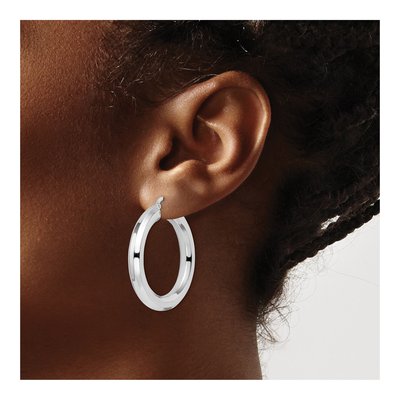 Sterling Silver 34mm Diamond-Cut Octagon Hoop Earrings – view 4