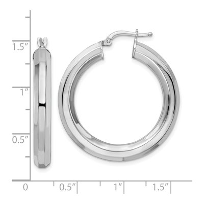 Sterling Silver 34mm Diamond-Cut Octagon Hoop Earrings – view 5